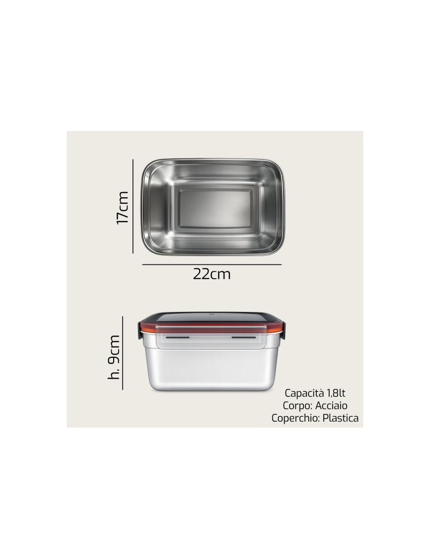 CONTENITORE ACCIAIO 22,5x17,5x9 C/COP