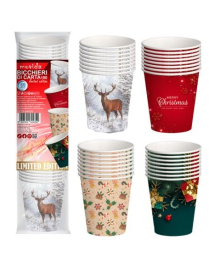 BICCHIERE CARTA MIX NATALE 180 MILLILITRI ACQUA 50 PEZZI