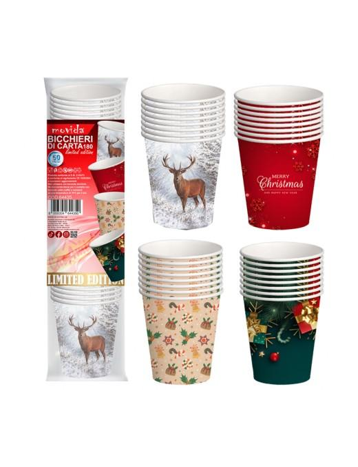 BICCHIERE CARTA MIX NATALE 180 MILLILITRI ACQUA 50 PEZZI