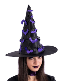 BLACK WITCH HAT WITH BATS