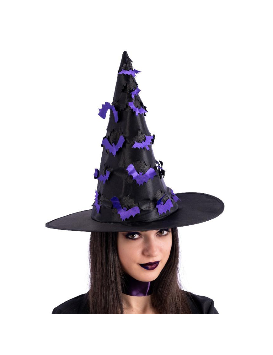 CAPPELLO STREGA NERO CON PIPISTRELLI