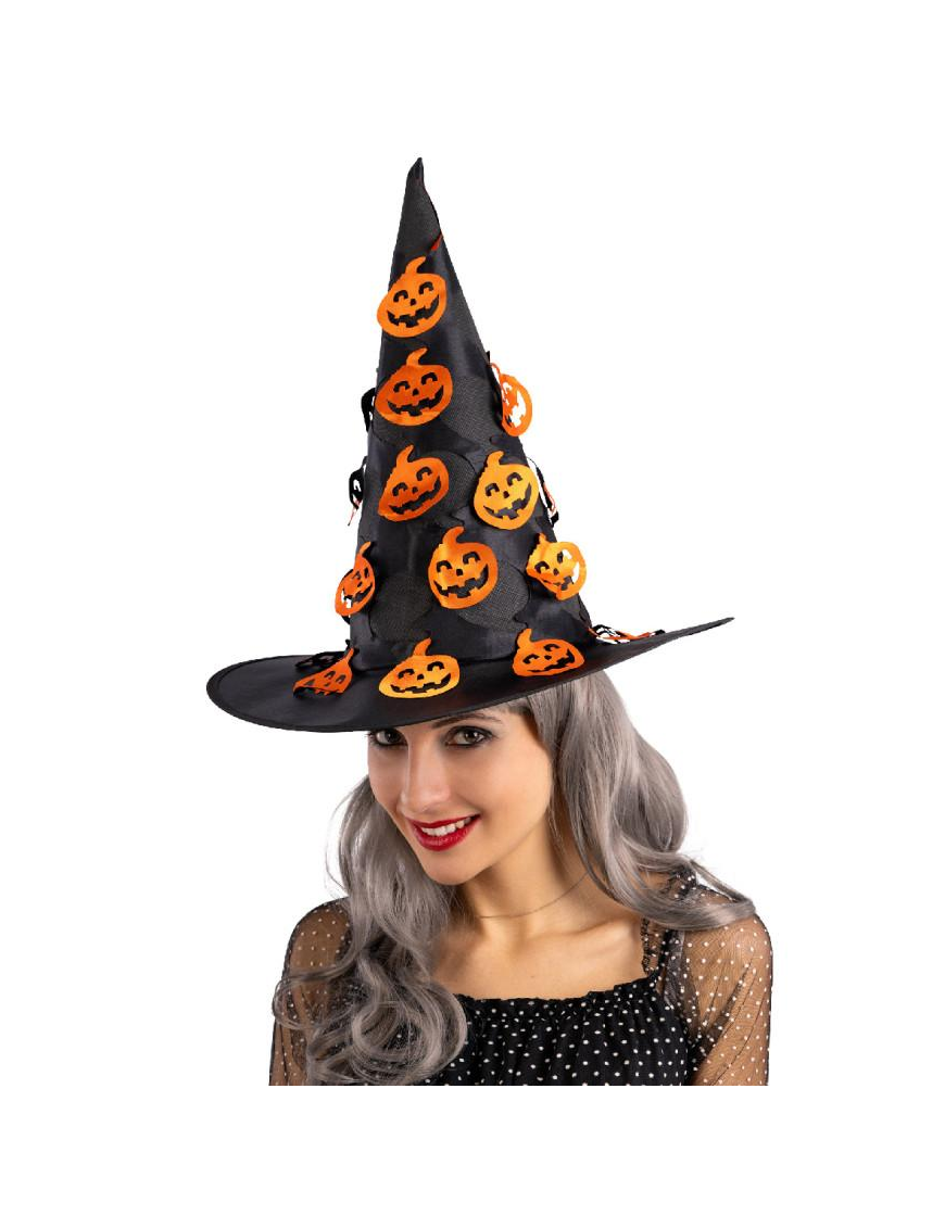 BLACK WITCH HAT WITH PUMPKINS