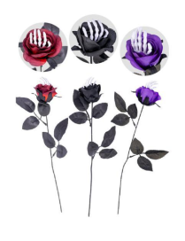 HALLOWEEN ROSE WITH SKELETON HAND 38cm
