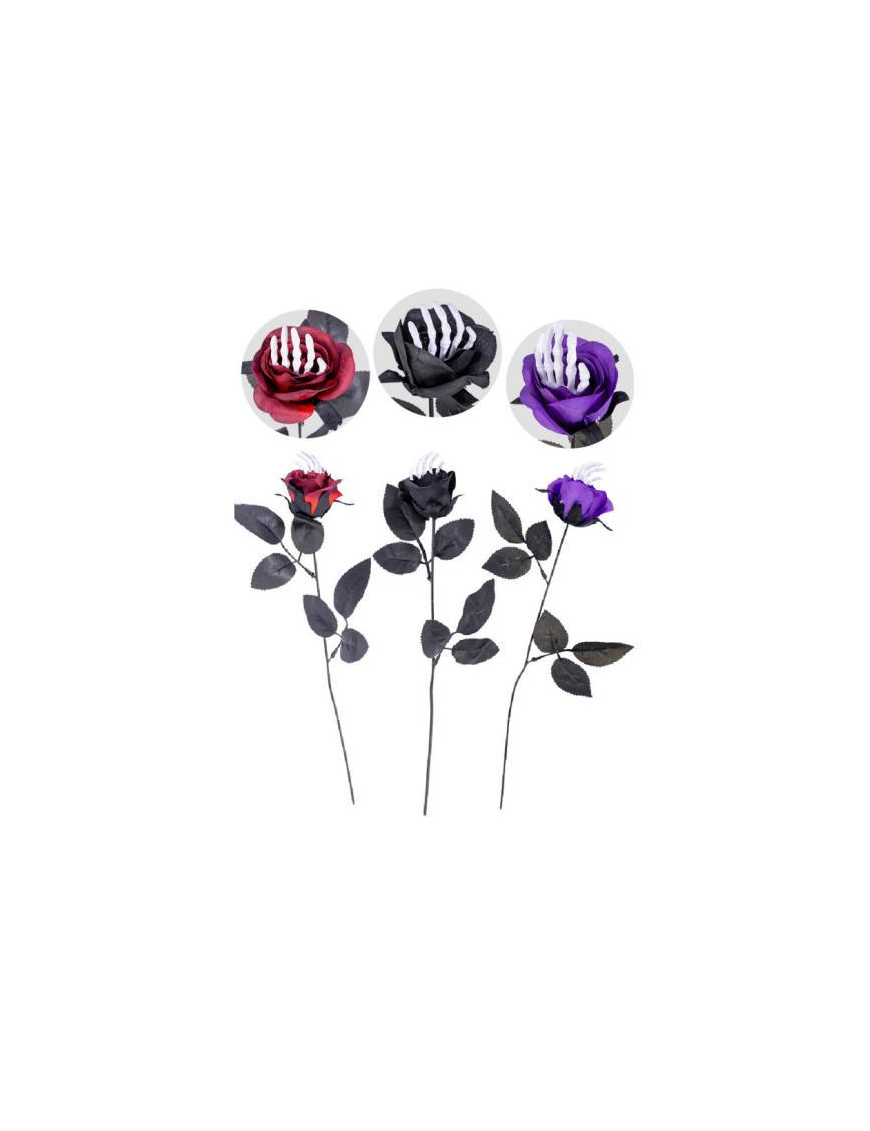 HALLOWEEN ROSE WITH SKELETON HAND 38cm