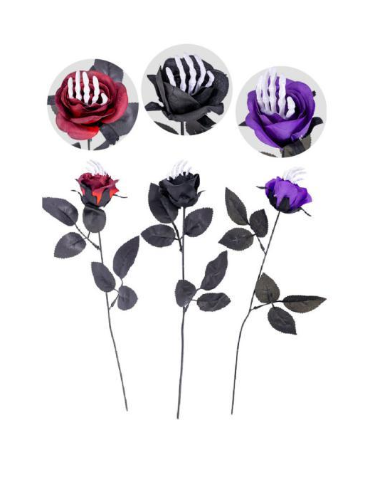 ROSA HALLOWEEN CON MANO SCHELETRO 38cm