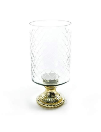 GLASS+GOLD CANDLE HOLDER 15x15x32 CENTIMETERS