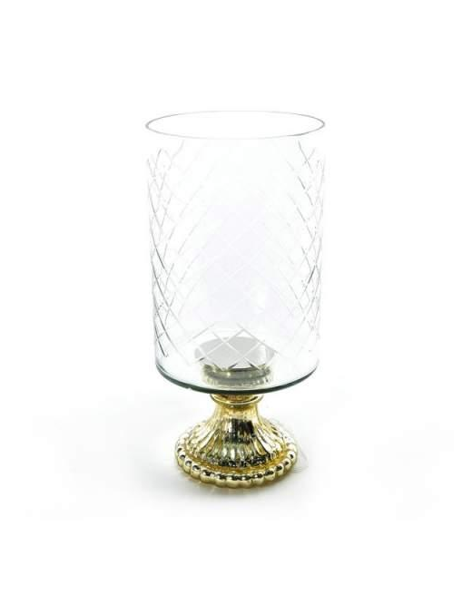 GLASS+GOLD CANDLE HOLDER 15x15x32 CENTIMETERS