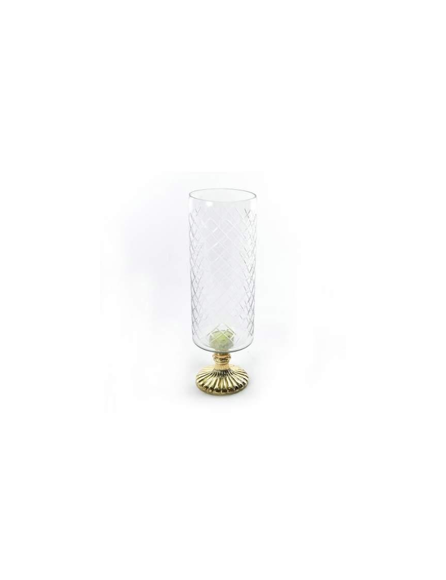 GLASS+GOLD CANDLE HOLDER 10x10x31 CENTIMETERS