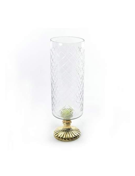GLASS+GOLD CANDLE HOLDER 10x10x31 CENTIMETERS
