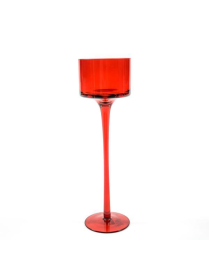 TALL RED GLASS CANDLE HOLDER 9x30 CENTIMETERS