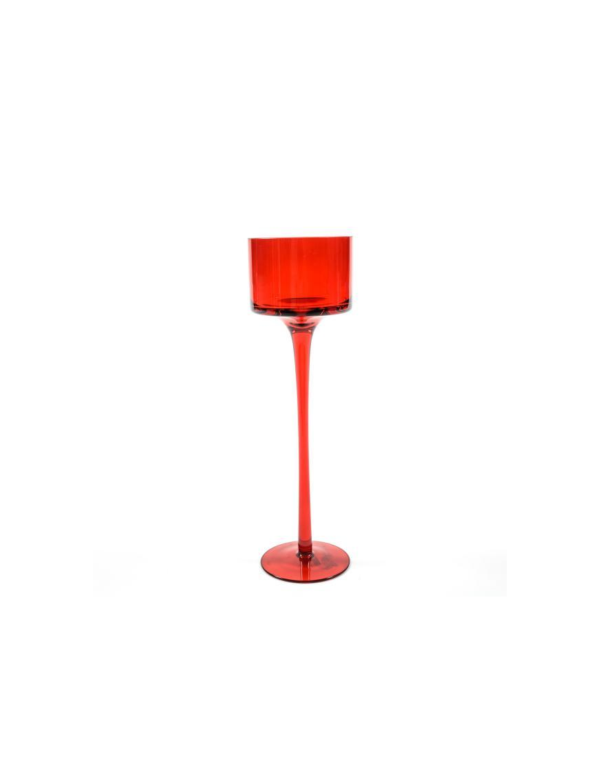 TALL RED GLASS CANDLE HOLDER 9x30 CENTIMETERS