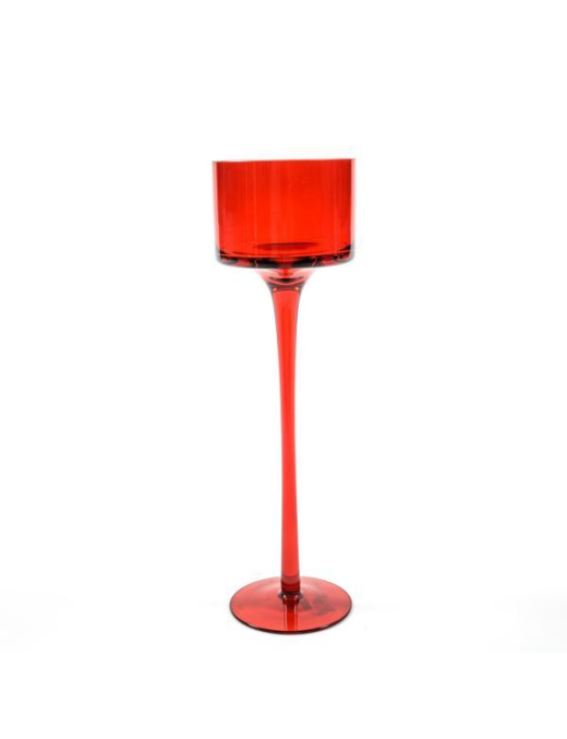 TALL RED GLASS CANDLE HOLDER 9x30 CENTIMETERS
