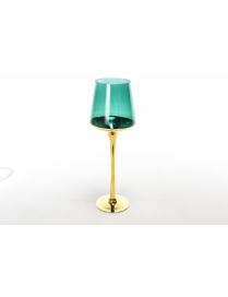 GOLD/GREEN GLASS CANDLE HOLDER 14x40 CENTIMETERS