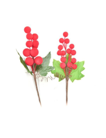 RED FLOCKED BERRIES PICK 18 CENTIMETERS