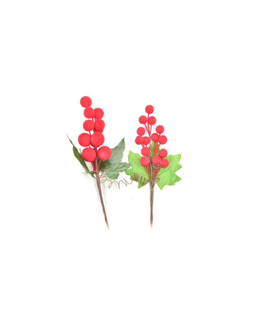 RED FLOCKED BERRIES PICK 18 CENTIMETERS
