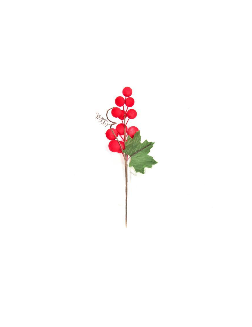 RED FLOCKED BERRIES PICK 27 CENTIMETERS