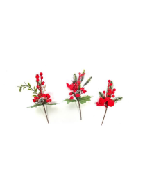 RED FLOCKED BERRIES PICK 26.5 CM