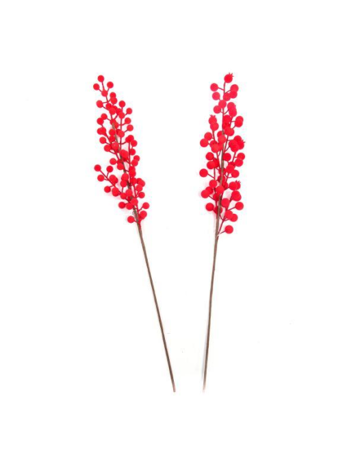 RED FLOCKED BERRIES PICK 61 CENTIMETERS