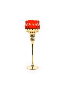 GOLD/RED CHALICE CANDLE HOLDER 13x40cm