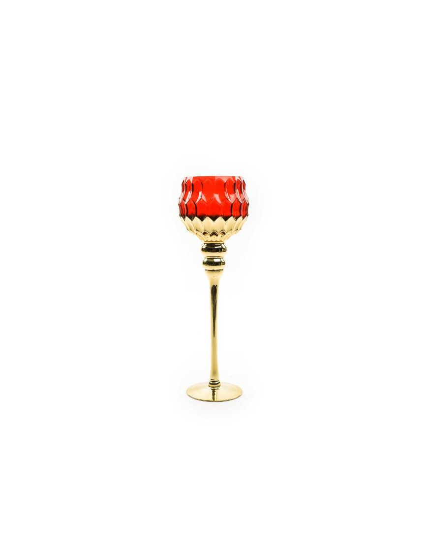 GOLD/RED CHALICE CANDLE HOLDER 13x40cm