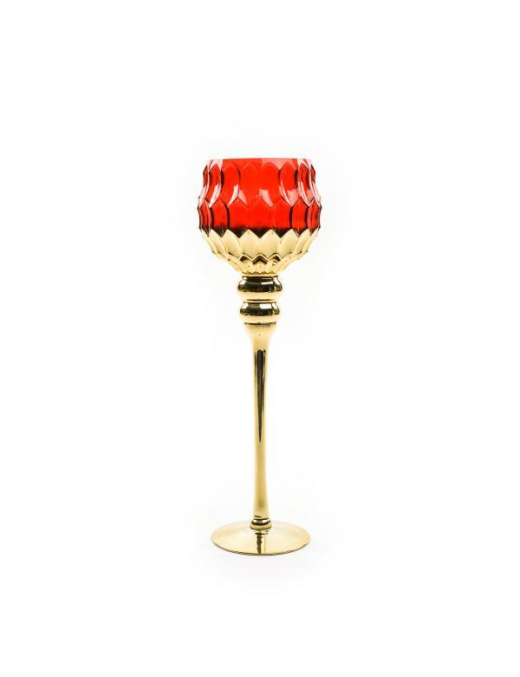 GOLD/RED CHALICE CANDLE HOLDER 13x40cm