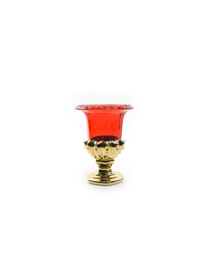 GOLD/RED CHALICE CANDLE HOLDER 16x19cm