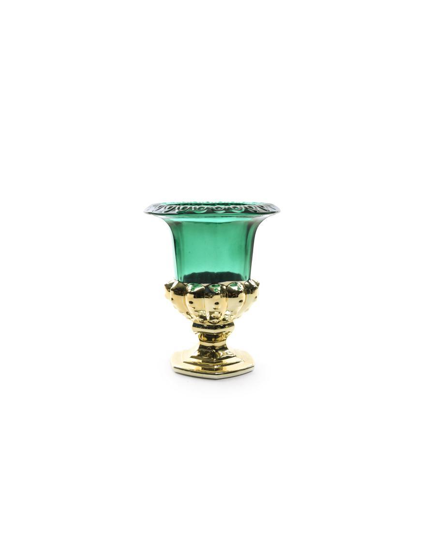 GOLD/GREEN CHALICE CANDLE HOLDER 16x19cm