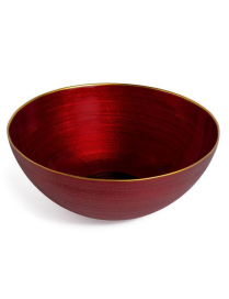 RED/GOLD GLASS LINE ROUND BOWL 28cm