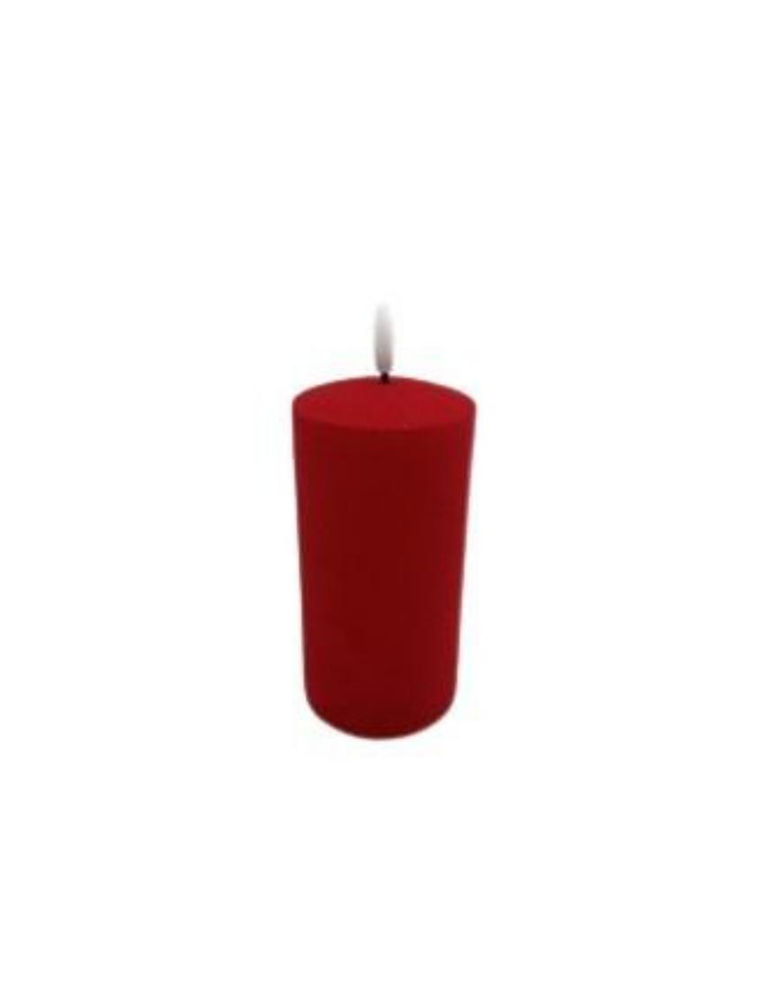 CANDELA LED FLOCCATA ROSSA PILLAR 15cm