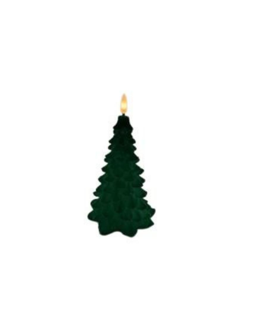 CANDELA LED FLOCCATA VERDE ALBERO 17cm