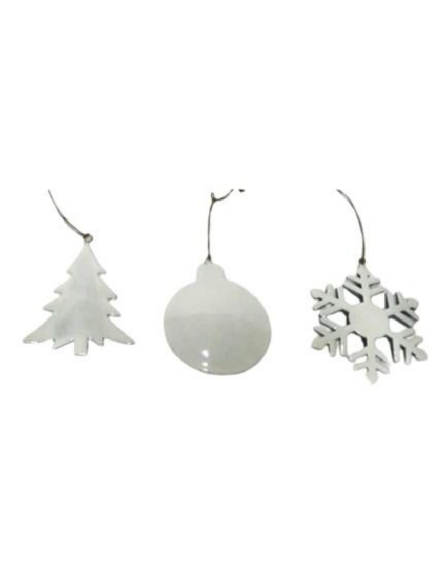 WHITE ENAMEL HANGER 13cm ASSORTED SHAPES