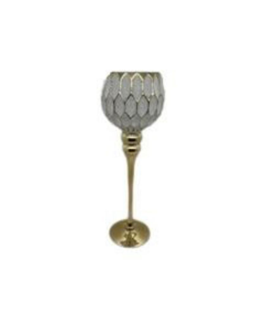 WHITE GOLD CHALICE CANDLE HOLDER 13x40cm