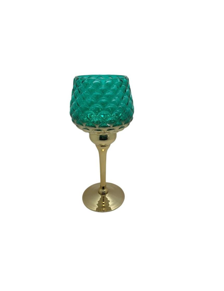 GOLDEN GREEN CHALICE CANDLE HOLDER 13x30cm