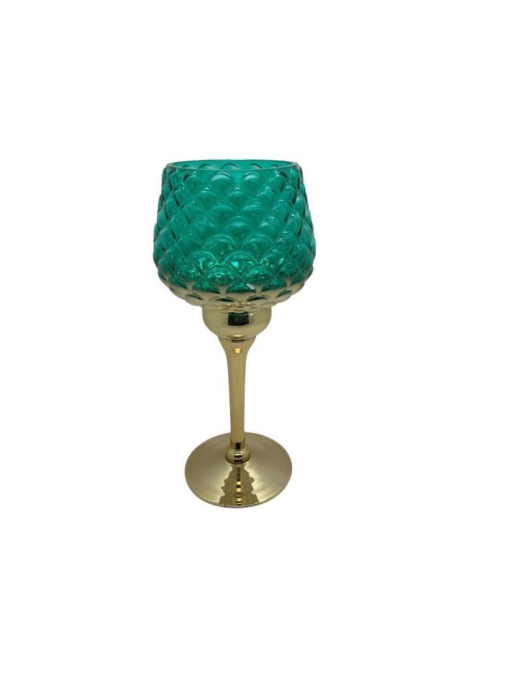 GOLDEN GREEN CHALICE CANDLE HOLDER 13x30cm
