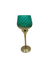 GOLDEN GREEN CHALICE CANDLE HOLDER 13x35cm