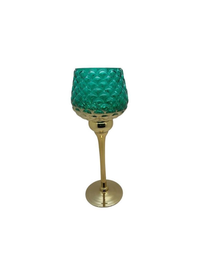 PORTACANDELA CALICE ORO VERDE 13x35cm