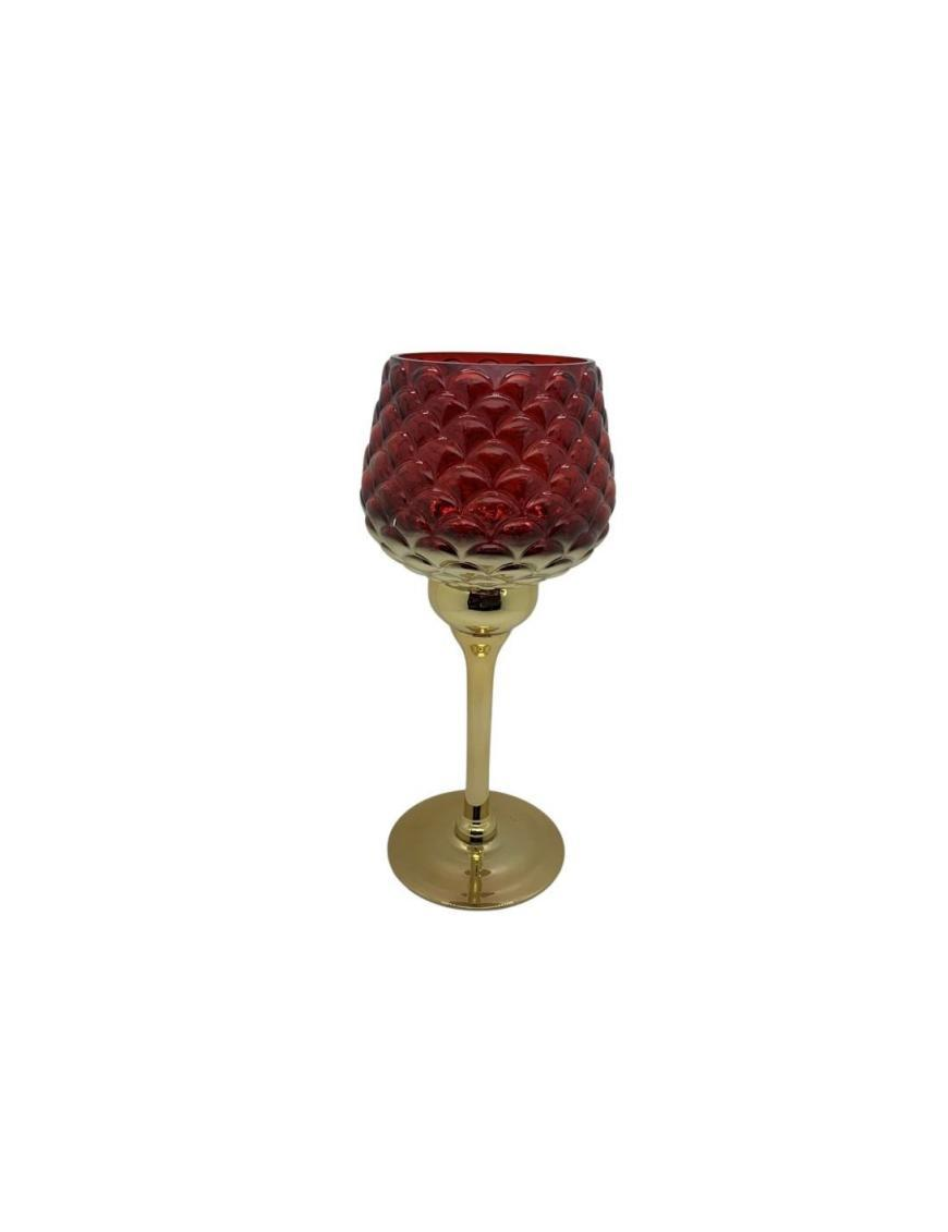 PORTACANDELA CALICE ORO ROSSO 13x30cm