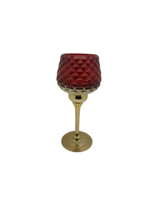 PORTACANDELA CALICE ORO ROSSO 13x30cm