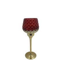 RED GOLD CHALICE CANDLE HOLDER 13x35cm