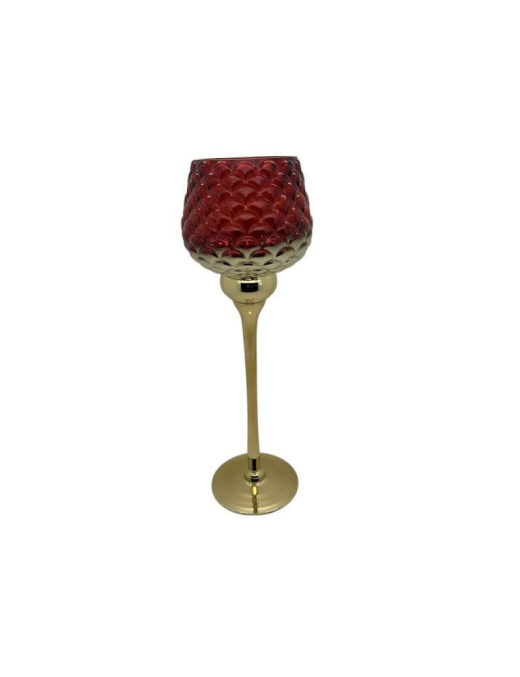 PORTACANDELA CALICE ORO ROSSO 13x40cm