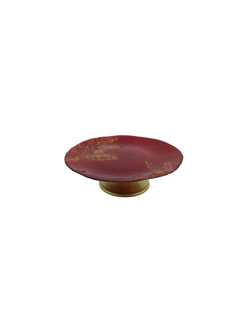 L.VETRO ROSSO/ORO ALZATA 21cm 14006