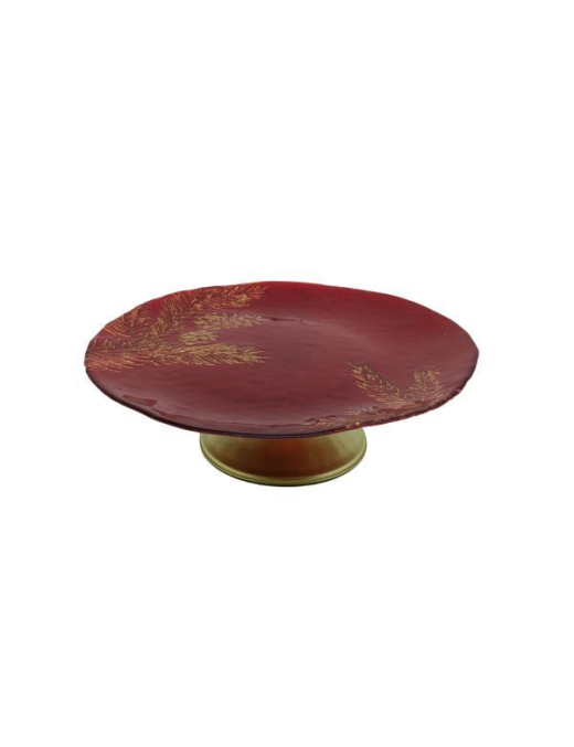 L.VETRO ROSSO/ORO ALZATA 21cm 14006