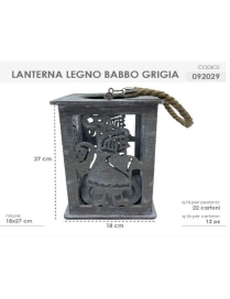LANTERNA LEGNO BABBO GRIGIA 18x27cm$$