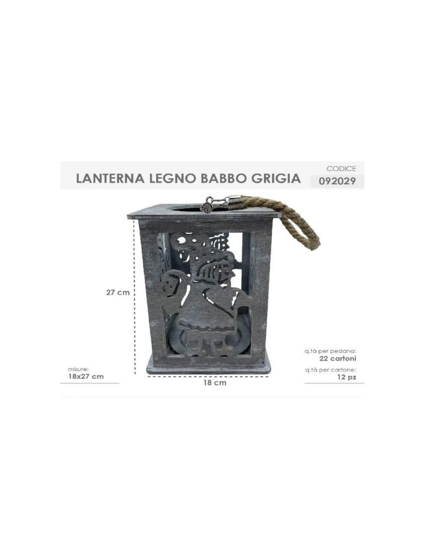 LANTERNA LEGNO BABBO GRIGIA 18x27cm$$