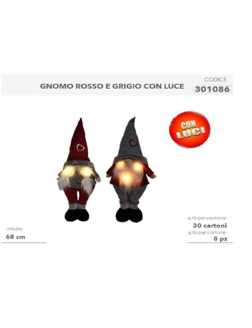 ASSORTED GRAY OR RED GNOME 68cm WITH LIGHT