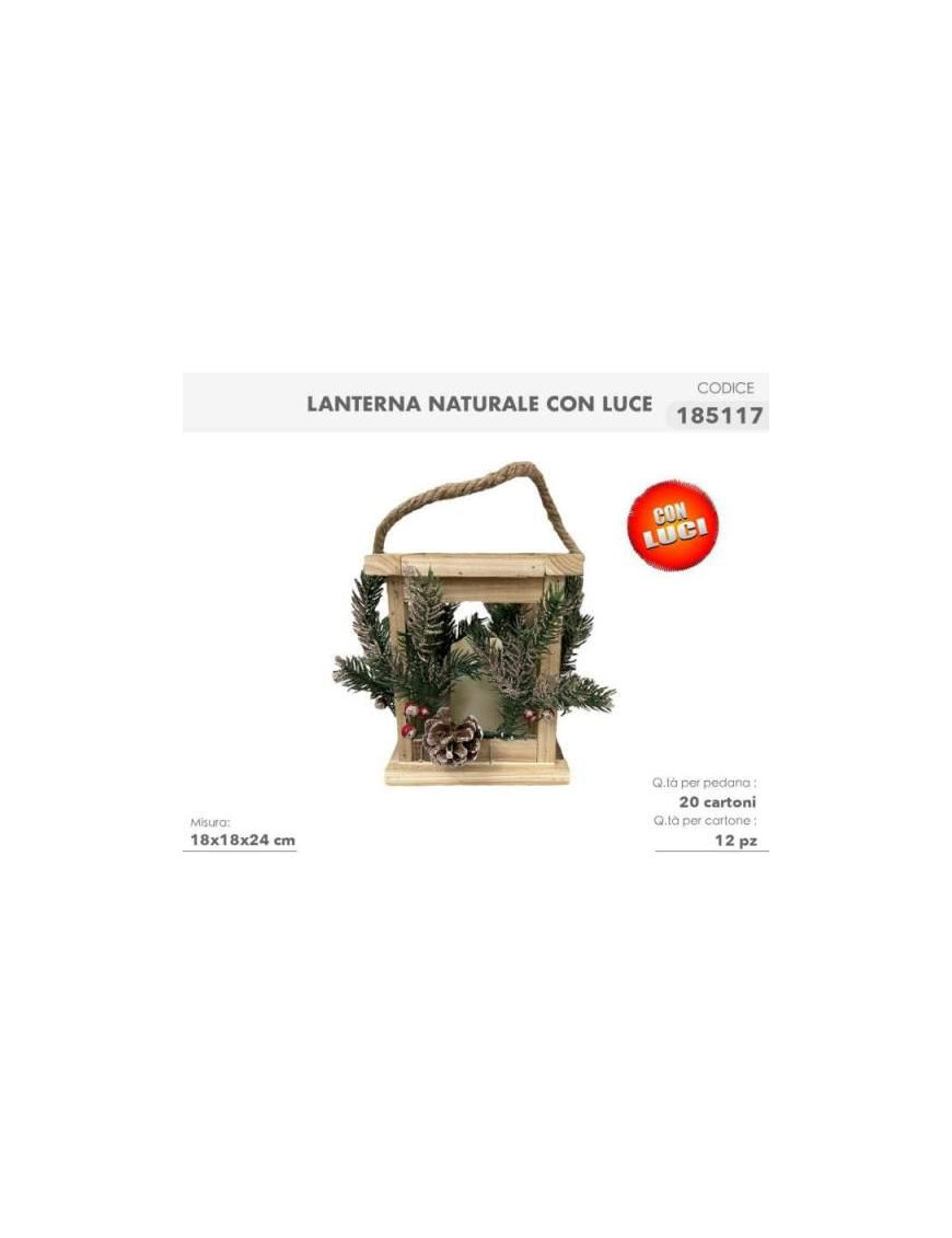 L.PINO NATURAL LANTERNA 18x18x24 C/LUC$$