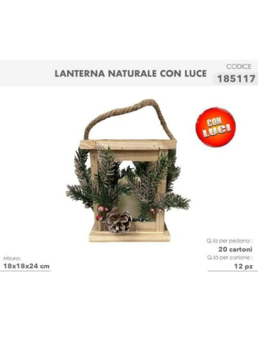 L.PINO NATURAL LANTERNA 18x18x24 C/LUC$$