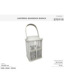 WHITE SQUARE LANTERN 14x23cm WITH LIGHT