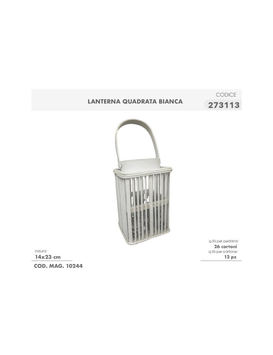 WHITE SQUARE LANTERN 14x23cm WITH LIGHT