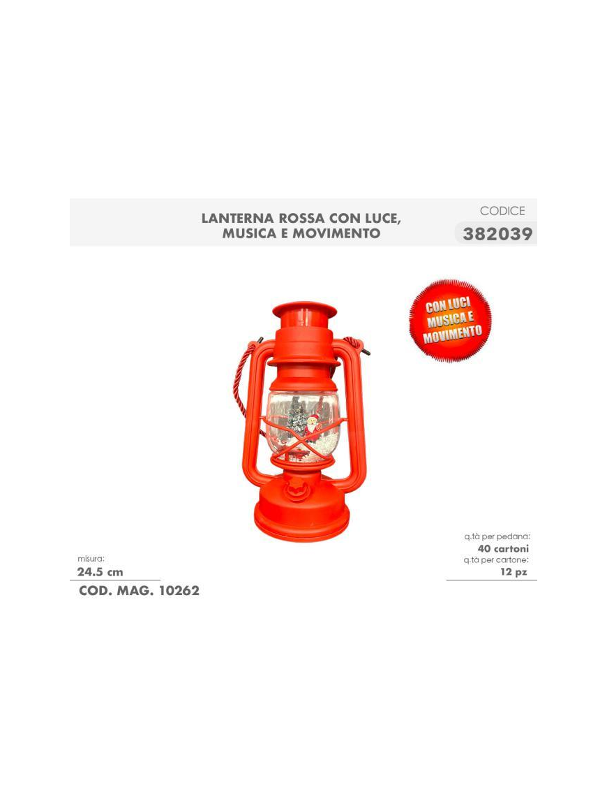 LANTERNA ROSSA CON LUCI E MUSICA 24cm